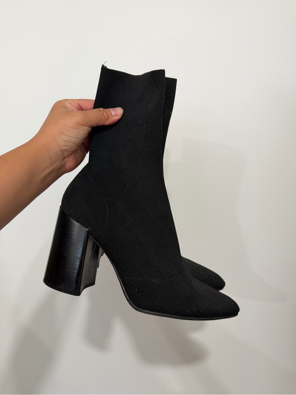 Steve Madden Black Stretch Sock Booties with Block Heel